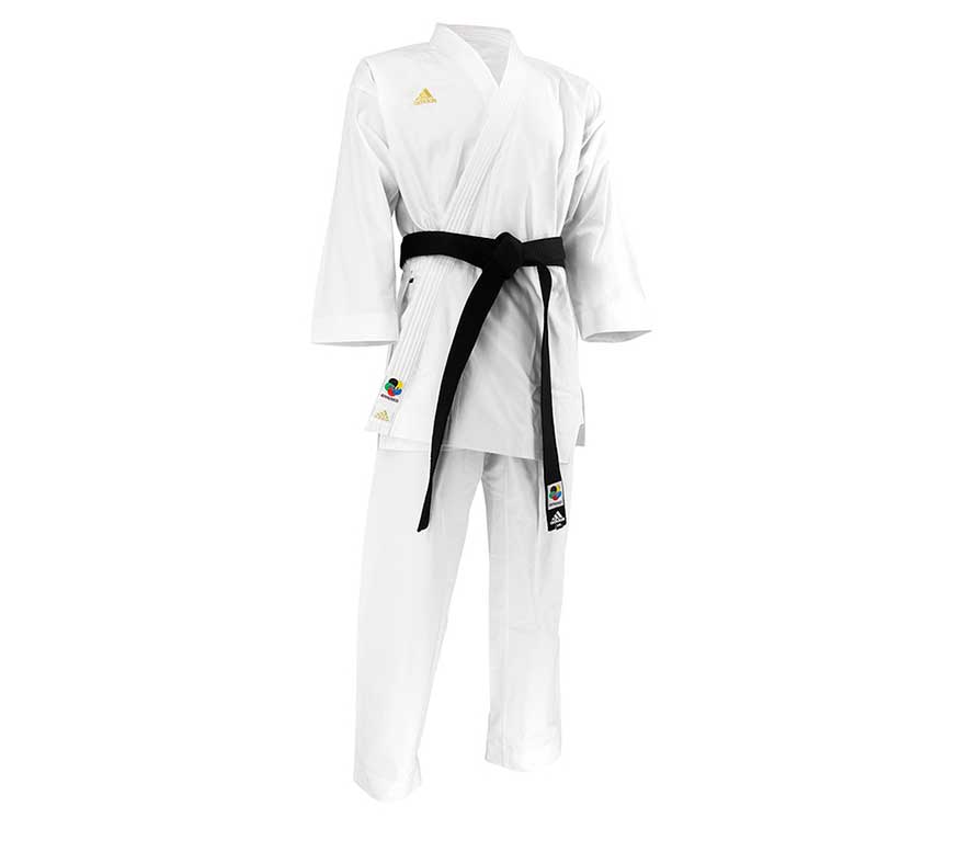 Кимоно для карате подростковое Adidas K300 Taikyoku Hybrid Cut WKF белое с золотым логотипом 873_777